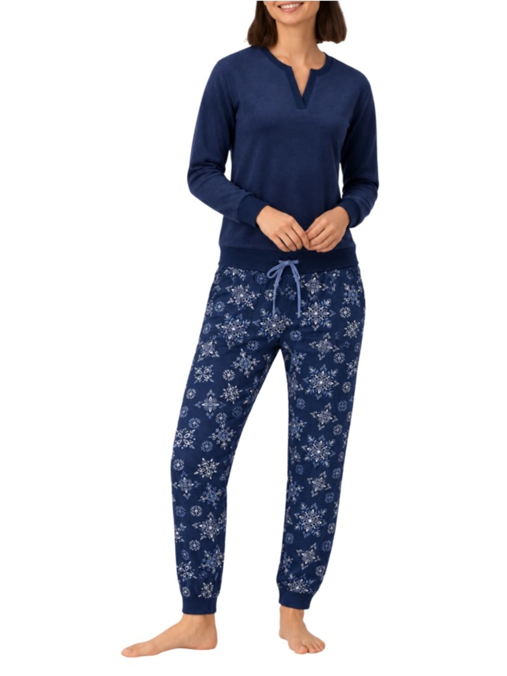 Nautica Blue and White Silky Fleece Pyjama Set with Plush Hand Feel Medium